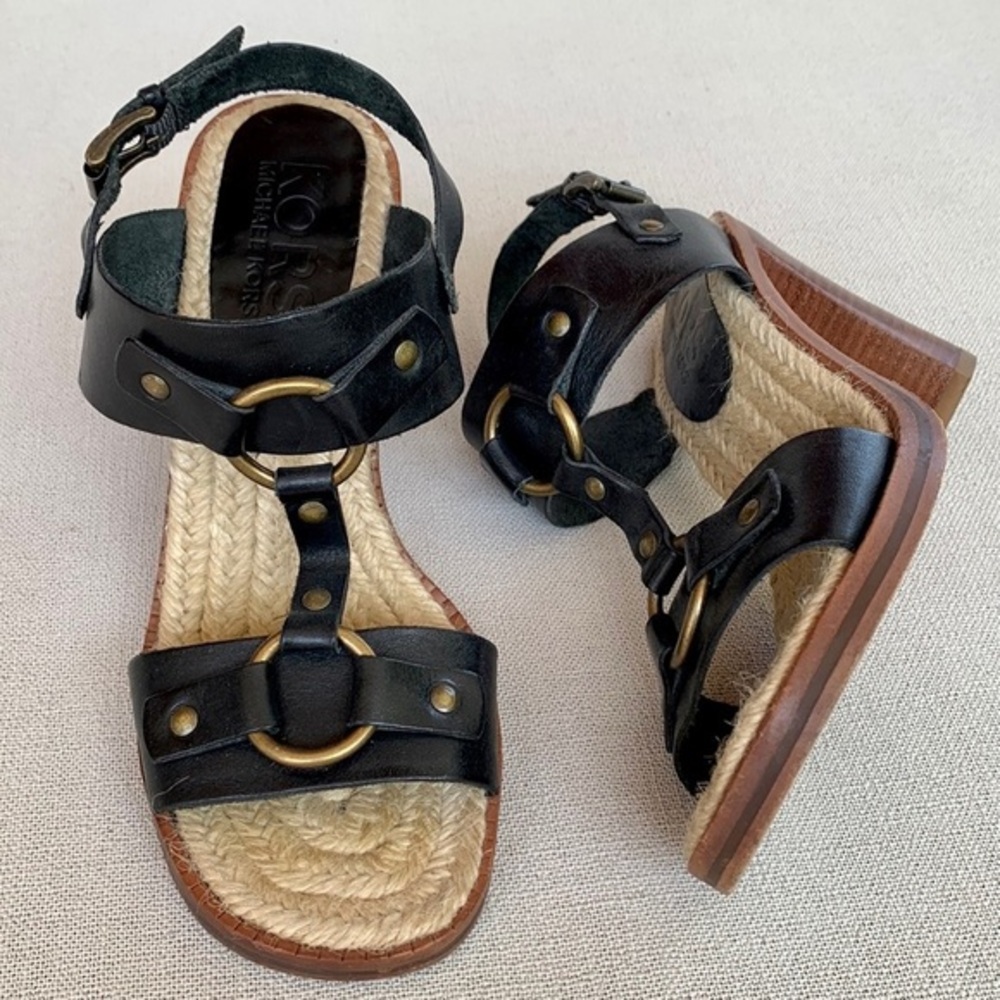 KORS MICHAEL KORS Vintage Black Leather High Heel Strappy Sandals Size 5.5